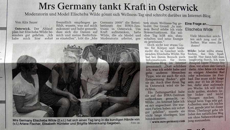 Wellnessblog, Interview Zeitung, Rubrik Rosendahl, Juli 2010