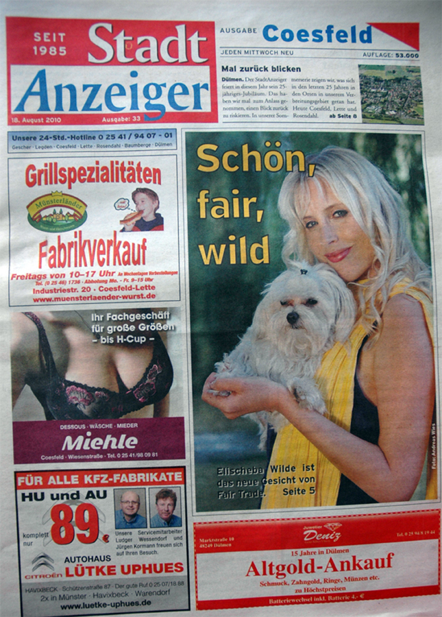 Coesfelder Stadtanzeiger 18. August 2010: Schön, fair, wild – Elischeba Wilde – Fairtrade Botschafterin