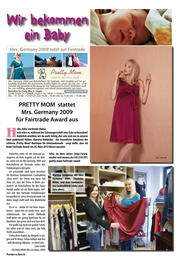 PRETTY MOM stattet Mrs. Germany 2009 für den Fairtrade Award aus