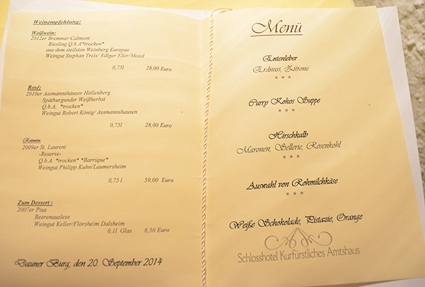 Speisekarte Hirschkalb