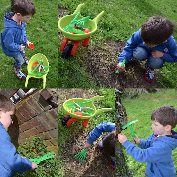 Leon testet Gartenwerkzeug