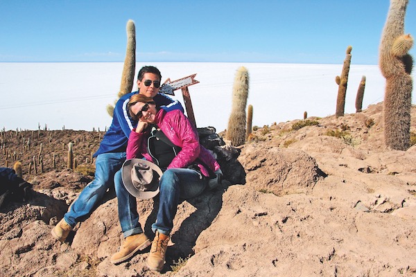 Mutter und Sohn Backpacker