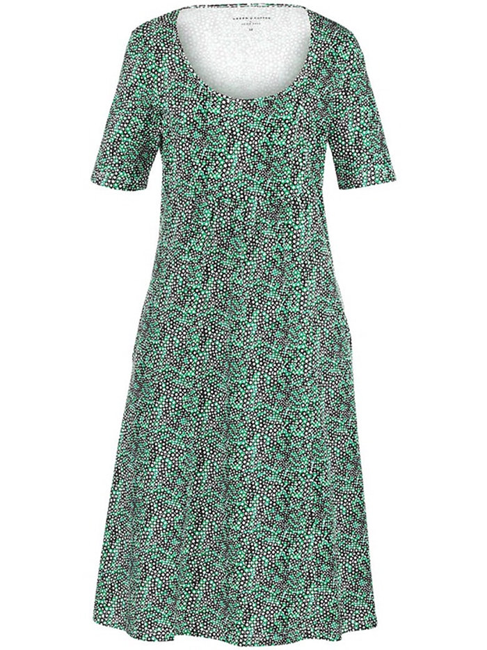 green cotton Kleid mit Halbarm aus 100 Prozent Baumwolle in ecru smaragd schwarz