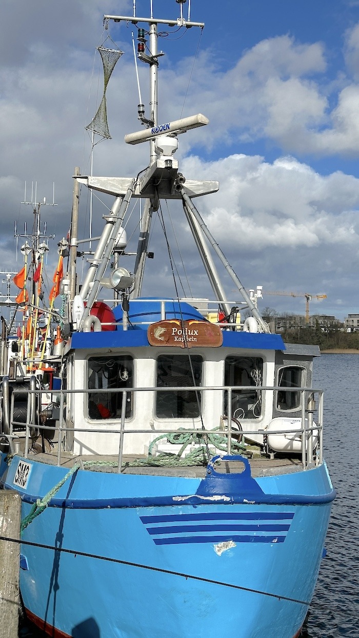 blaues Boot im Hafen - Pollux